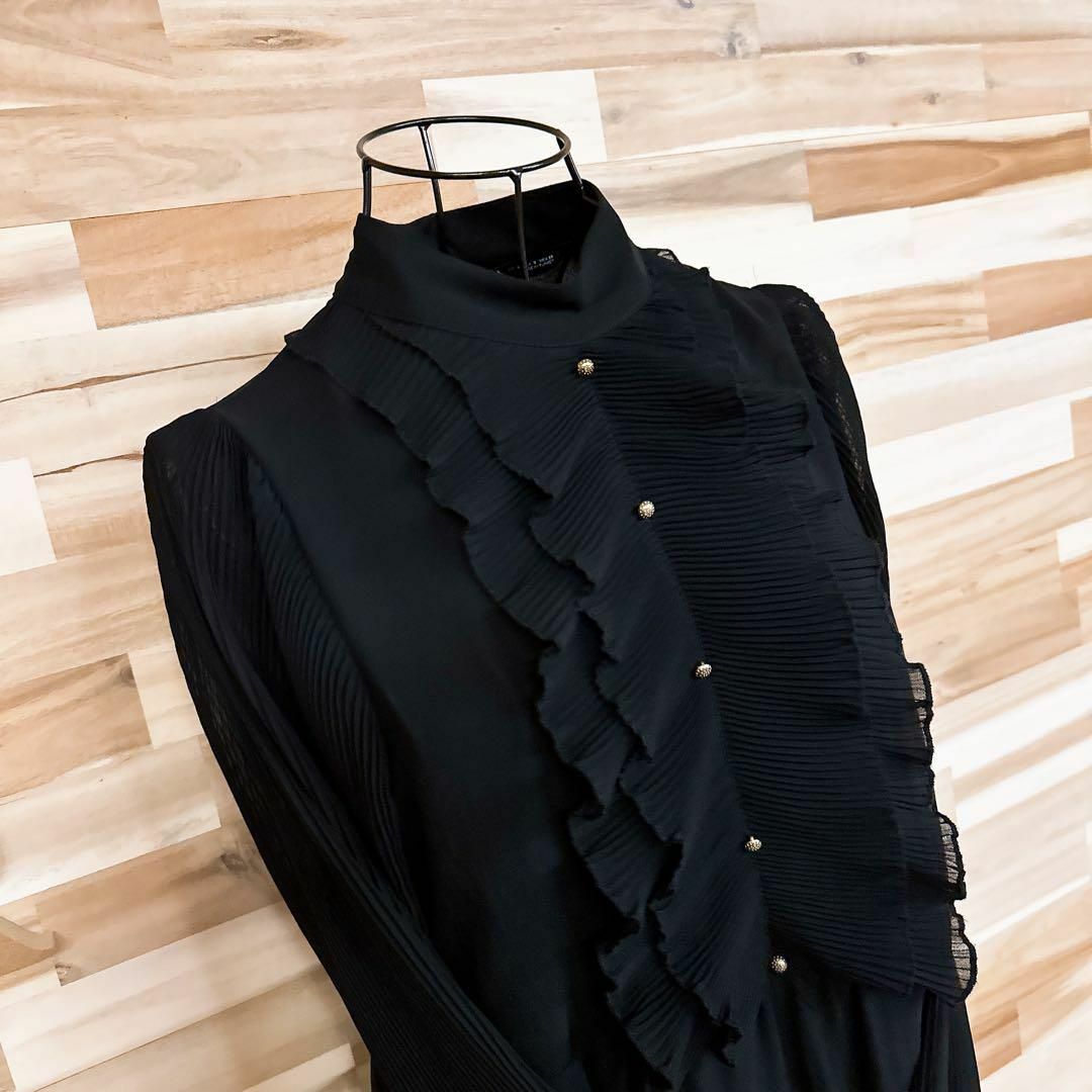 ZARA - 【ザラ】フリル プリーツ 長袖 ワンピース シアー ZARA - 【ザラ】フリル プリーツ 長袖 ワンピース シアー