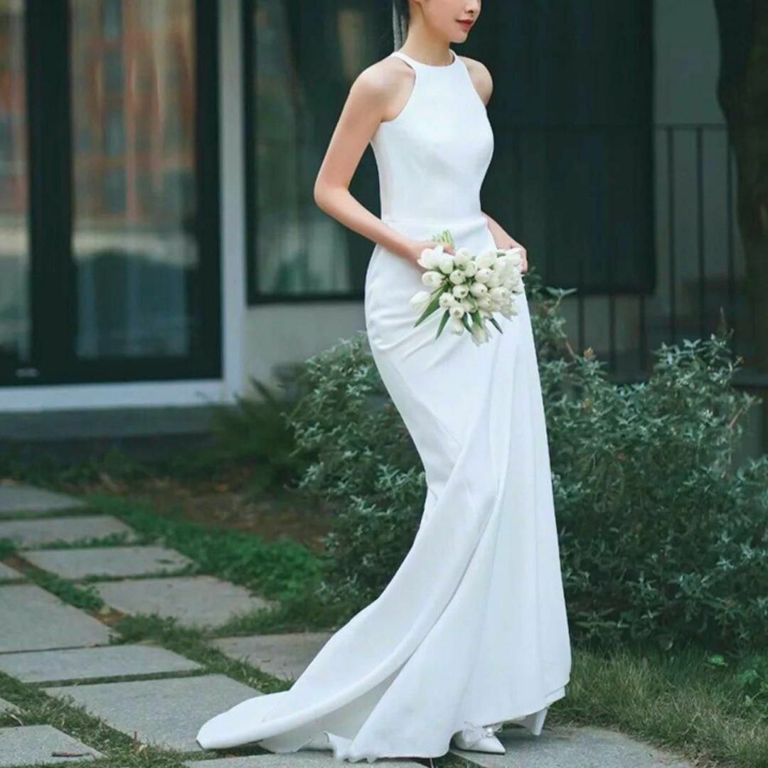 ウエディングドレス　パーティー　ホルターネック　結婚式　前撮り　マーメード　韓国 レディースのフォーマル/ドレス(ウェディングドレス)の商品写真