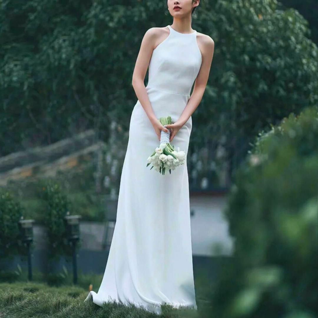 ウエディングドレス　パーティー　ホルターネック　結婚式　前撮り　マーメード　韓国 レディースのフォーマル/ドレス(ウェディングドレス)の商品写真