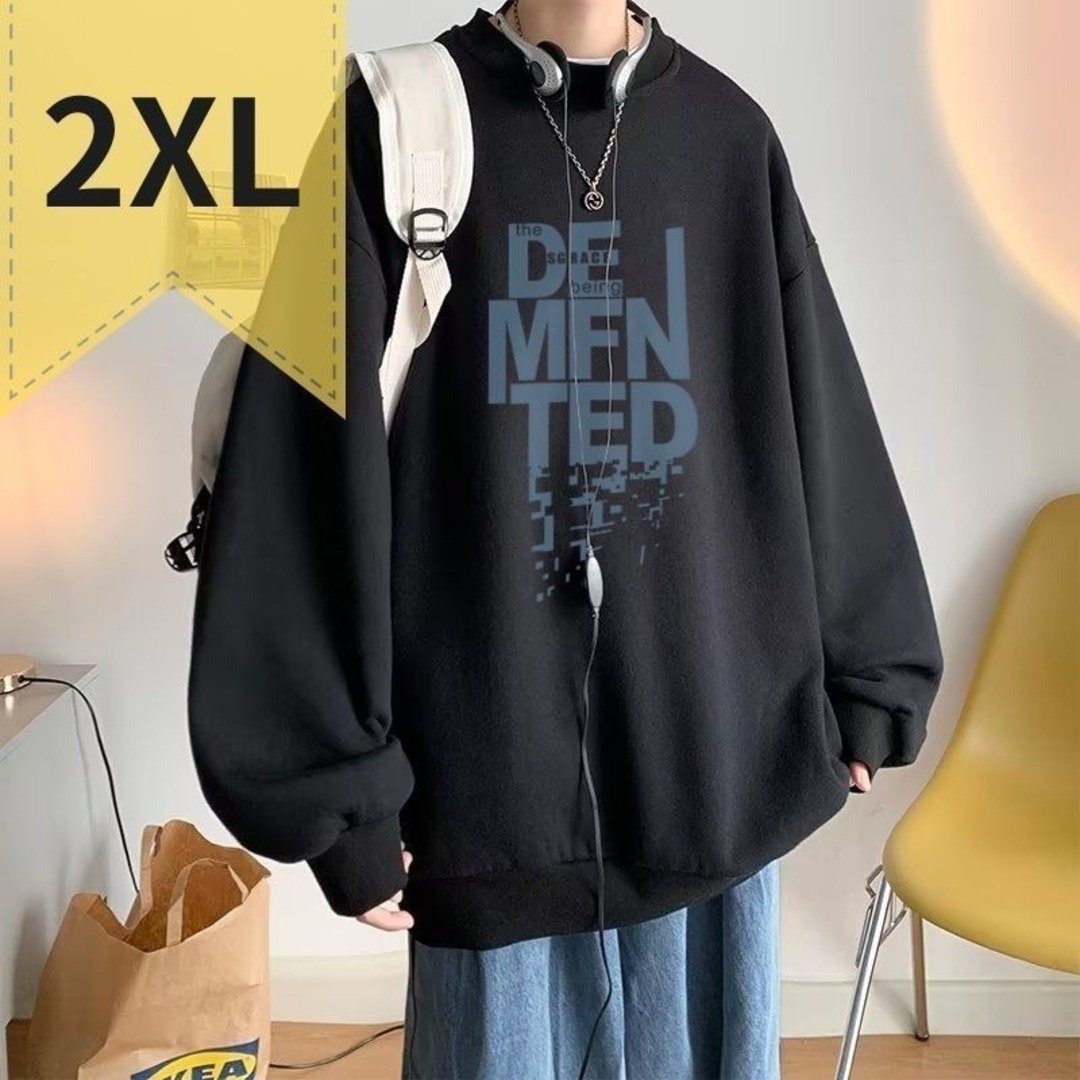 【大人気】メンズ　トレーナー　ストリート系　長袖　スウェット　2XL　ブラック メンズのトップス(スウェット)の商品写真