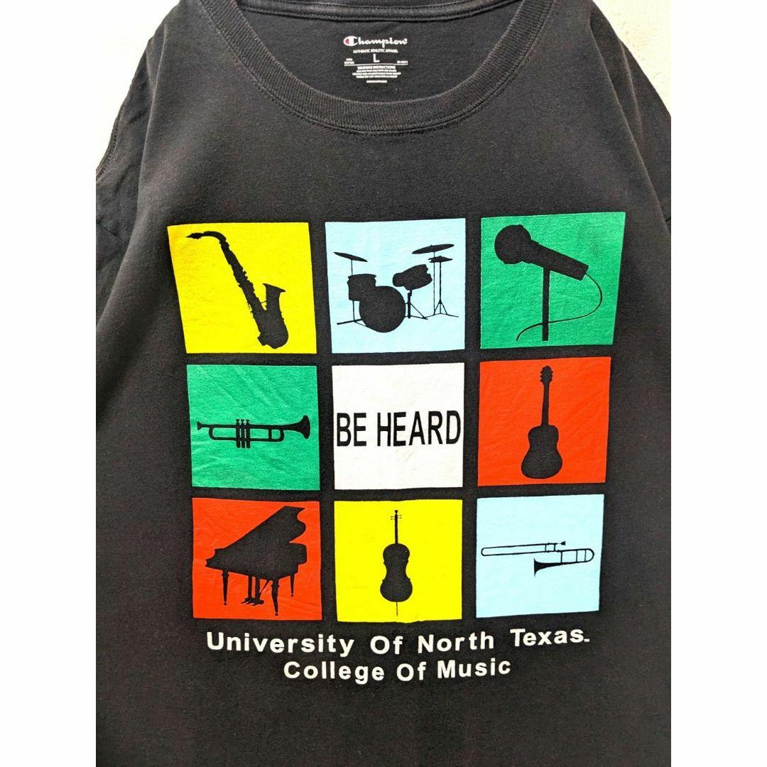 Champion(チャンピオン)のチャンピオン ノーステキサス大学ミュージックカレッジ Tシャツブラック黒L古着 メンズのトップス(Tシャツ/カットソー(半袖/袖なし))の商品写真