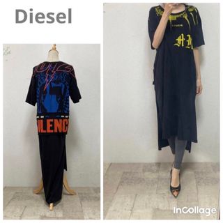 DIESEL - DIESEL ディーゼル ハトメロゴ 付プリントTシャツワンピース　ブラック　f