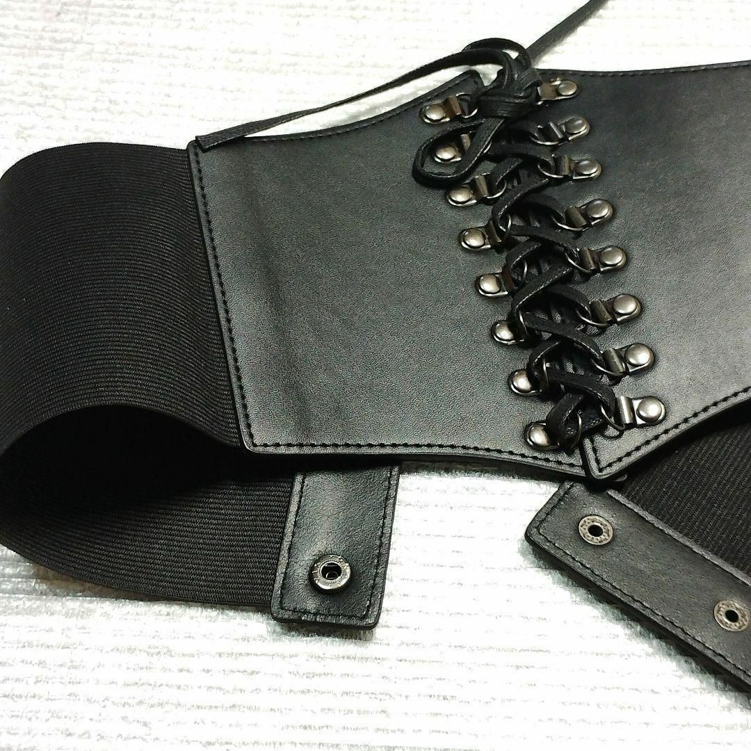 ブラック 黒レディース 幅広コルセットベルト おしゃれ レディースのファッション小物(ベルト)の商品写真