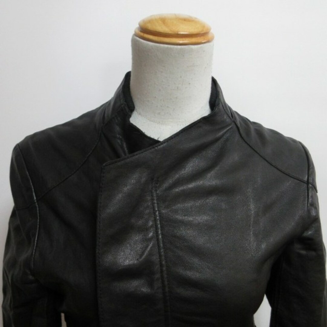 ESTNATION(エストネーション)のエストネーション ライダースジャケット 革ジャン ラムレザー 黒 約M レディースのジャケット/アウター(ライダースジャケット)の商品写真