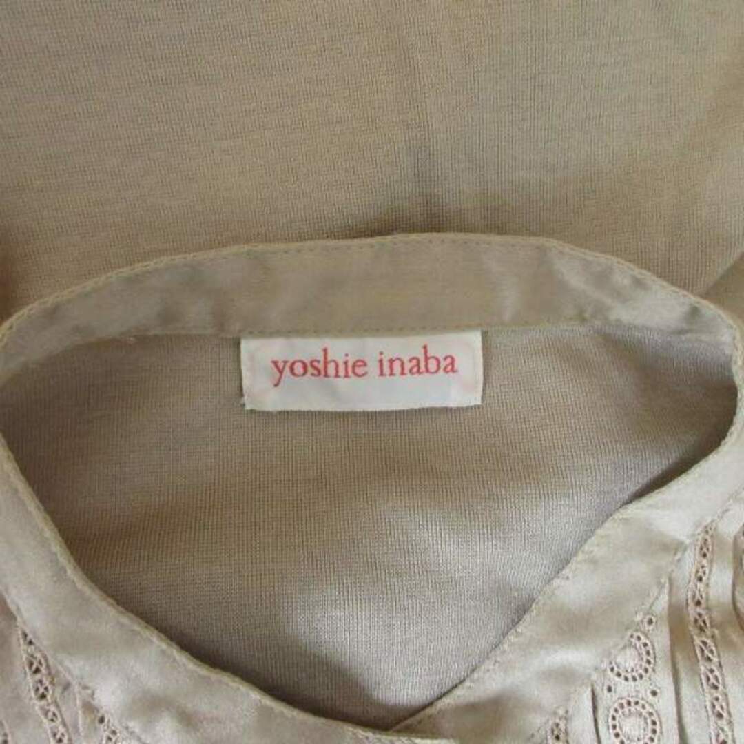 ヨシエイナバ 美品 レースシャツ ブラウス 七分丈 ベージュ系 約Mサイズ レディースのトップス(シャツ/ブラウス(長袖/七分))の商品写真