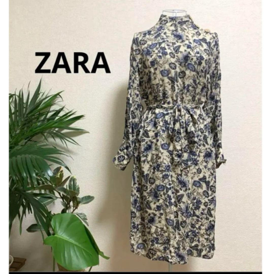 ZARA(ザラ)のザラロングワンピースハイネックボタニカル柄ウール混柔らかい36S レディースのワンピース(ロングワンピース/マキシワンピース)の商品写真