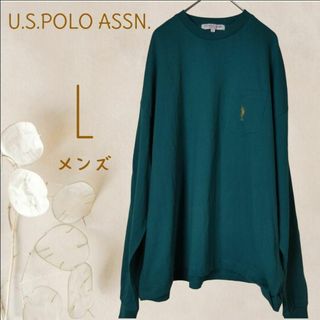 ユーエスポロアッスン(U.S. POLO ASSN.)のb1015【USポロアッスン】長袖カットソークールネックTシャツ緑グリーンL定番(Tシャツ/カットソー(七分/長袖))