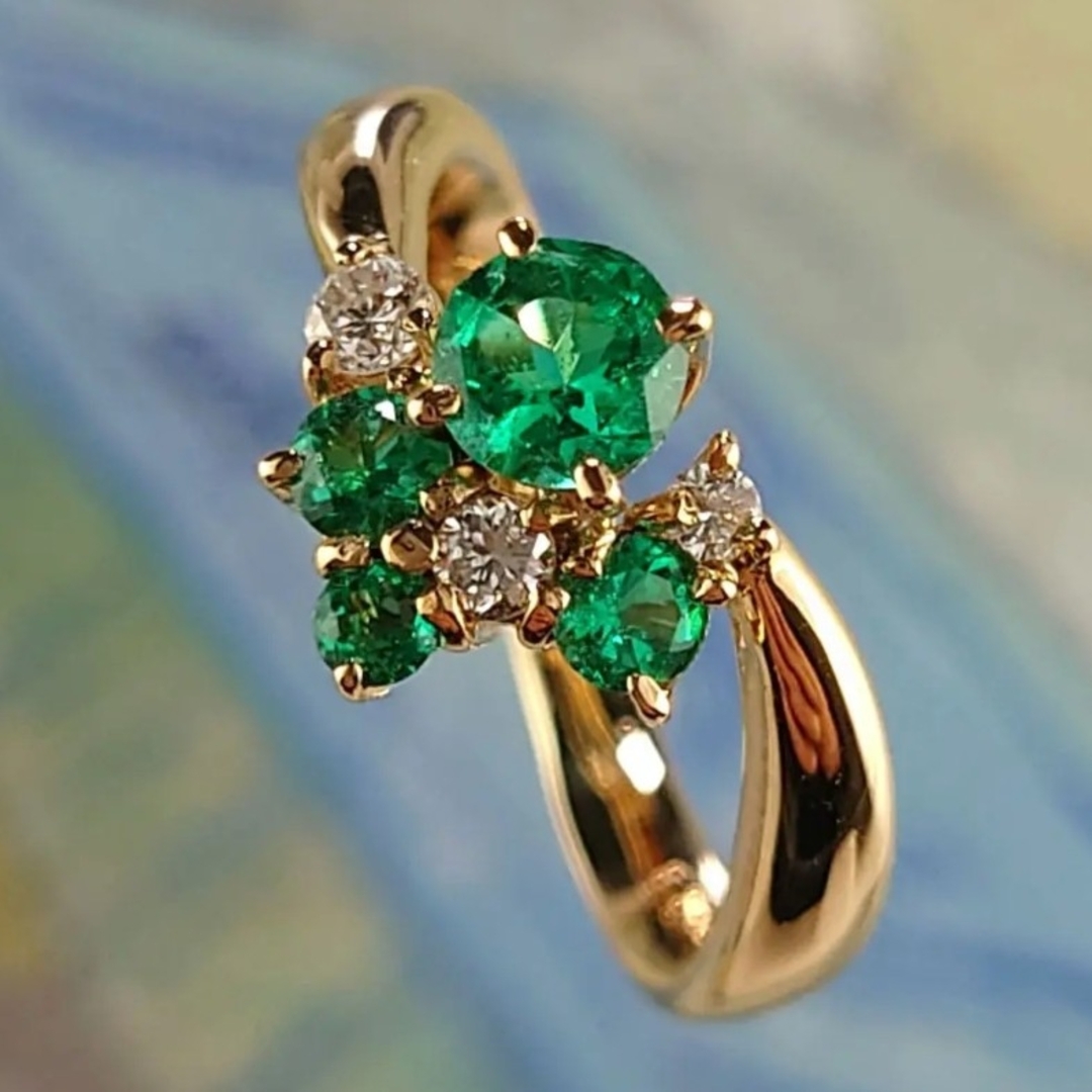 K18エメラルド ダイヤモンドリング 18金 ダイヤ レディースのアクセサリー(リング(指輪))の商品写真