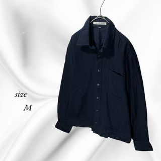 美品　メンズ　カジュアルシャツ　コットンシャツ　長袖　ネイビー　綿100% M(シャツ)