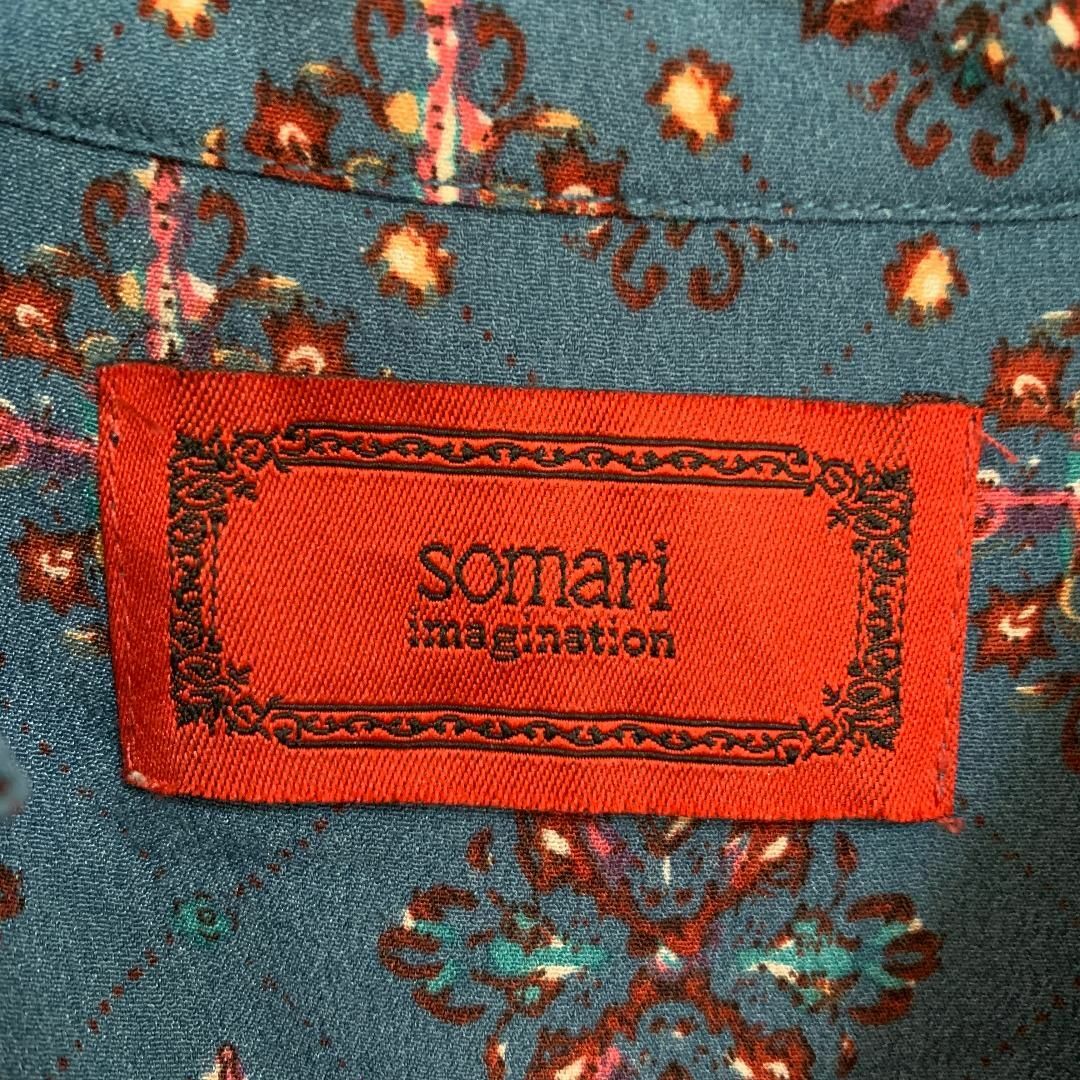 somari(ソマリ)のソマリ フリル×レトロデザインロングワンピース 総柄  S ブルー レディースのワンピース(ロングワンピース/マキシワンピース)の商品写真