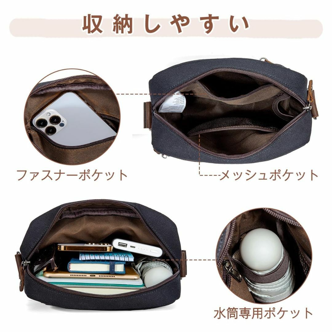 【色: ブラック】VASCHY メッセンジャーバッグ メンズ, 帆布 ショルダー メンズのバッグ(その他)の商品写真