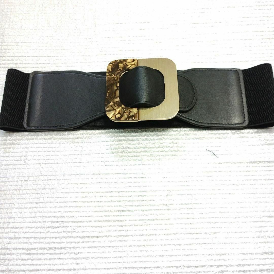 【ブラック色 】ゴールドバックル サッシュベルト レディースのファッション小物(ベルト)の商品写真