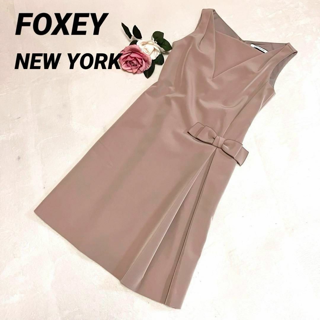 [美品] FOXEY フォクシー　ワンピース　ノースリーブ　リボン サイズ38M レディースのワンピース(ひざ丈ワンピース)の商品写真