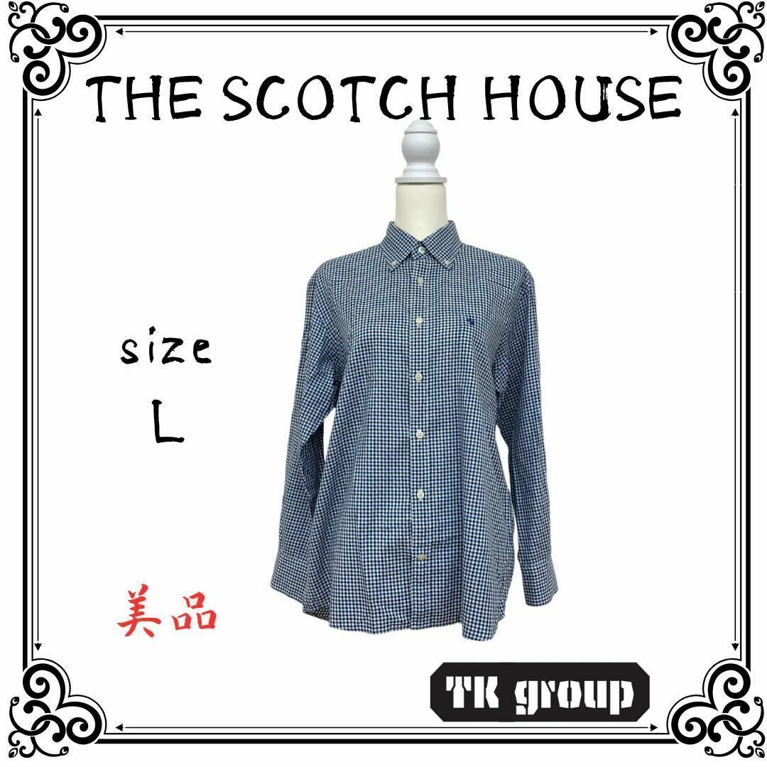 THE SCOTCH HOUSE(ザスコッチハウス)の美品 ザスコッチハウス レディース トップス シャツ 長袖 ブルー チェック L レディースのトップス(シャツ/ブラウス(長袖/七分))の商品写真