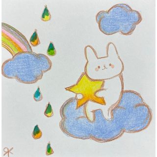 【697】【女の子と猫の絵】オリジナル手描きアナログイラスト原画　自作創作作品(アート/写真)