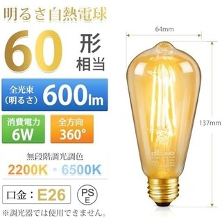 DiCUNO LED電球 E26口金 調光 調色 リモコン付き フィラメント電球(蛍光灯/電球)