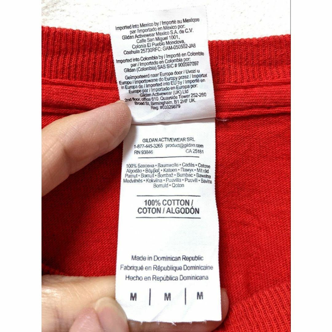 ギルダン ビートフロリダボタン ロゴ Tシャツ レッド 赤色 古着 メンズのトップス(Tシャツ/カットソー(半袖/袖なし))の商品写真