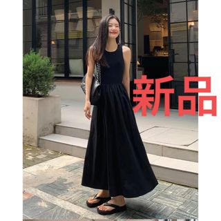 ザラ(ZARA)のワンピース　ロングワンピース　レディース　新品　アメスリ　ブラック　Mサイズ(ロングワンピース/マキシワンピース)