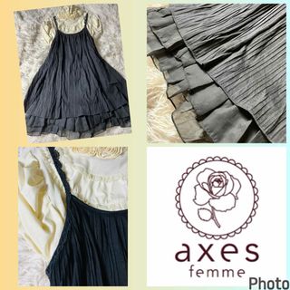 アクシーズファム(axes femme)のアクシーズファム★良品★細プリーツ★シフォンフリルかわいい★Aラインワンピース(ひざ丈ワンピース)