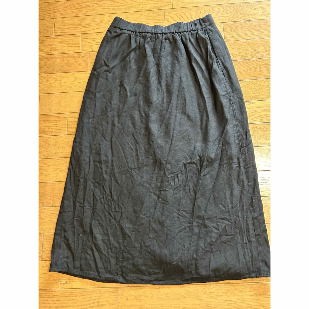 UNIQLO(ユニクロ)のユニクロ　リネンレーヨンナロースカート　ブラック　Lサイズ レディースのスカート(ロングスカート)の商品写真