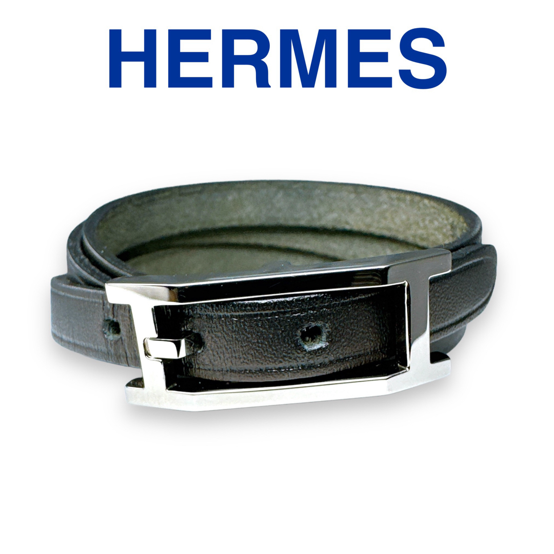 Hermes(エルメス)のエルメス アピ3 ブレスレット レザー メタル ブラック ユニセックス ブランド レディースのアクセサリー(ブレスレット/バングル)の商品写真