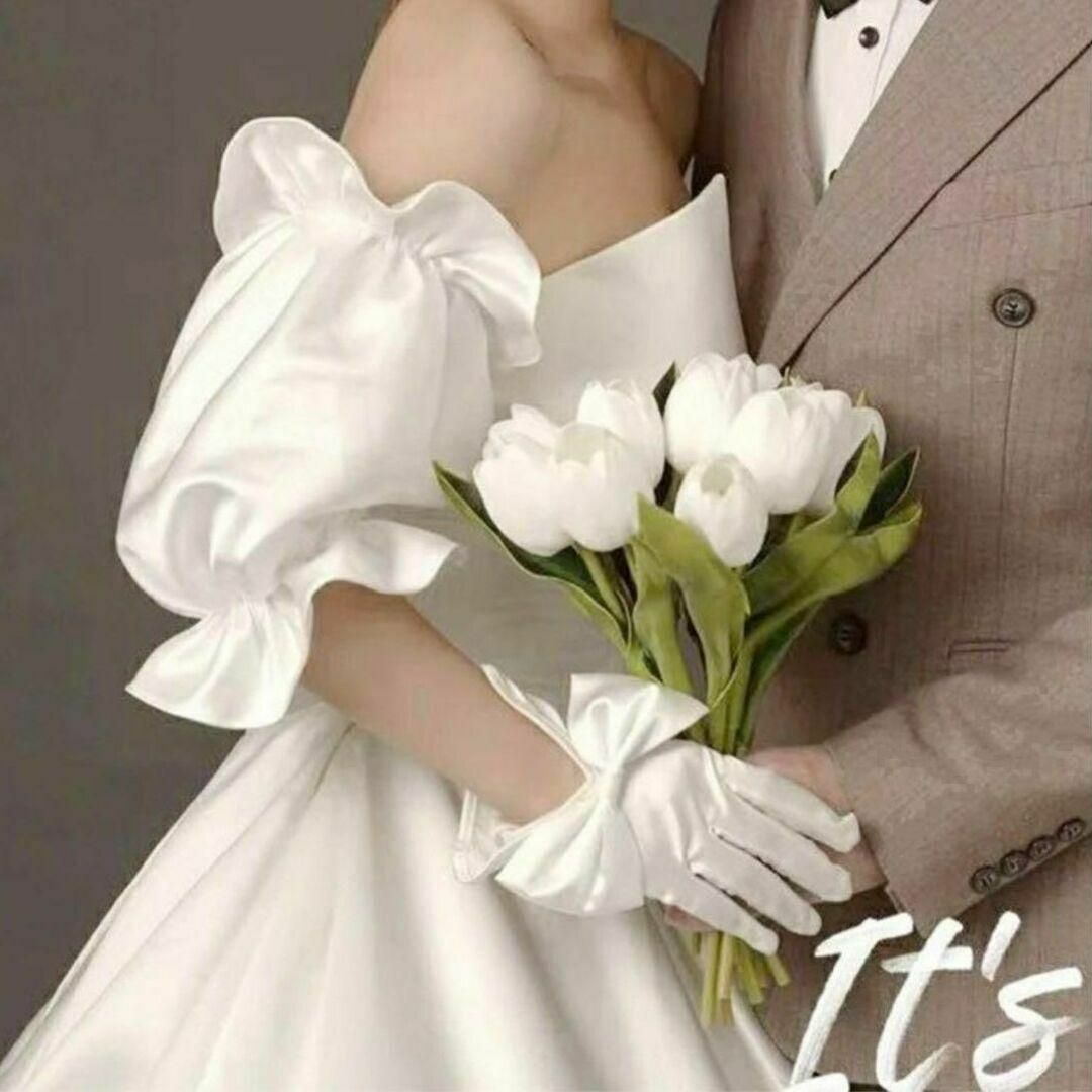 つけ袖ウエディングパフスリーブゴム二の腕カバーチューリップアームカバー結婚式綺麗 レディースのフォーマル/ドレス(ウェディングドレス)の商品写真