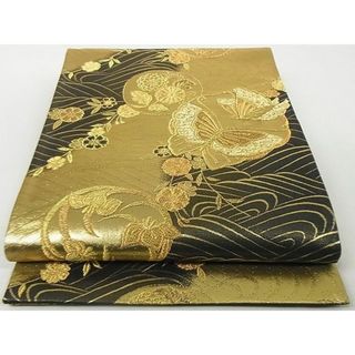 平和屋-こころ店◎全通柄袋帯　花蝶丸文　黒地　金糸　正絹　逸品　AAAD6179Ajz(帯)