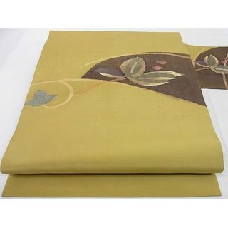 平和屋-こころ店◎九寸名古屋帯　すくい織　枝葉文　金糸　正絹　逸品　AAAD9214Ajz(帯)