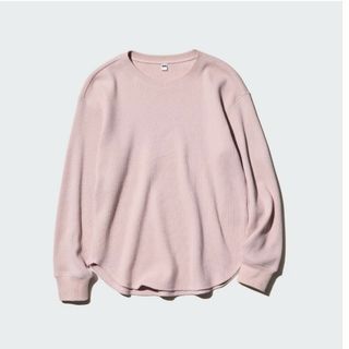 ユニクロ(UNIQLO)のユニクロ ワッフルクルーネック ピンク(カットソー(長袖/七分))