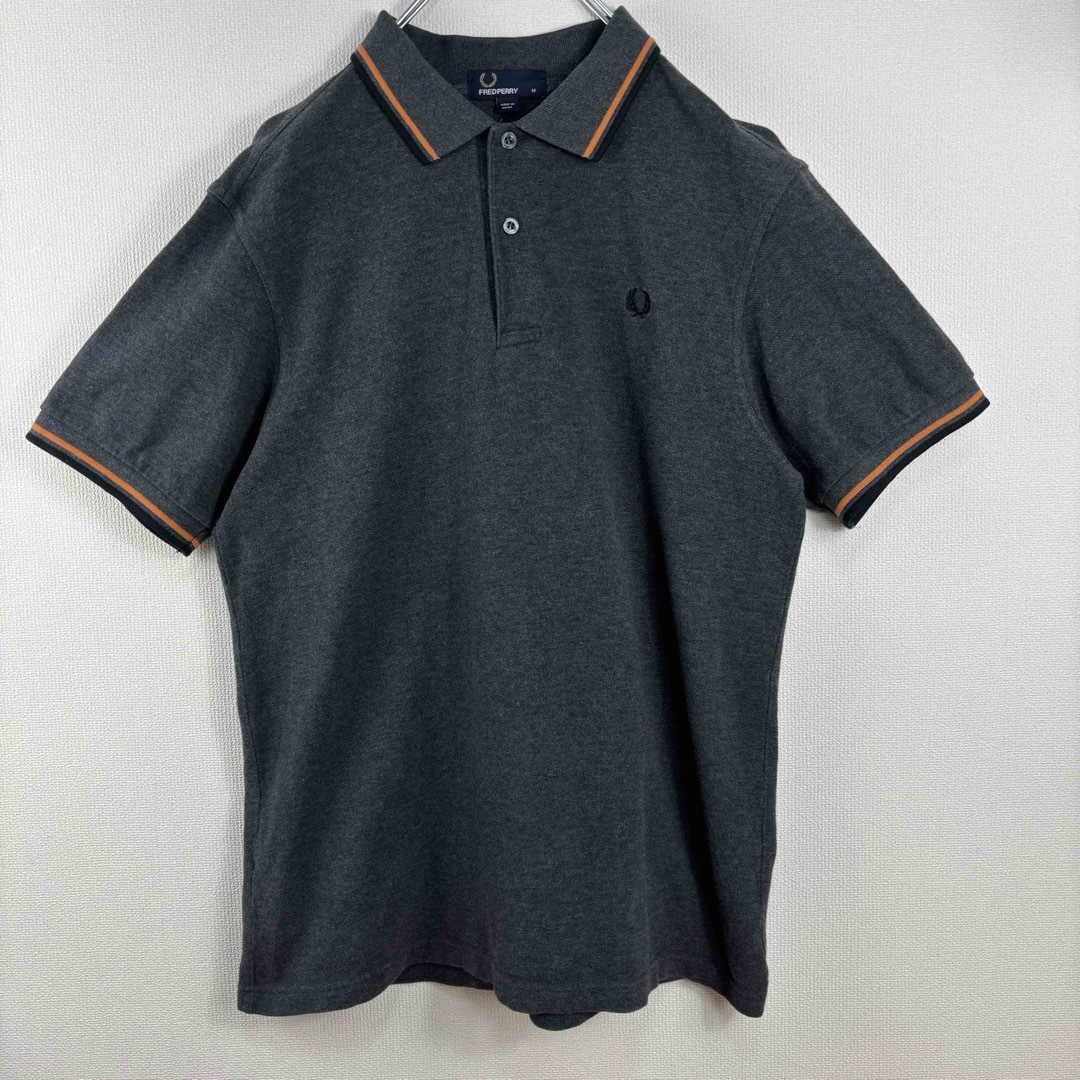 FRED PERRY(フレッドペリー)のフレッドペリー　ポロシャツ　M グレー　オレンジ　ブラック　古着 メンズのトップス(ポロシャツ)の商品写真