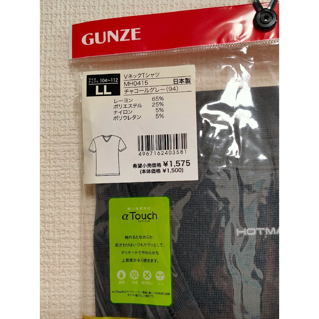 GUNZE(グンゼ)のGUNZE メンズ 新品 VネックTシャツ  チャコールグレー LL 1枚 半袖 メンズのトップス(Tシャツ/カットソー(半袖/袖なし))の商品写真