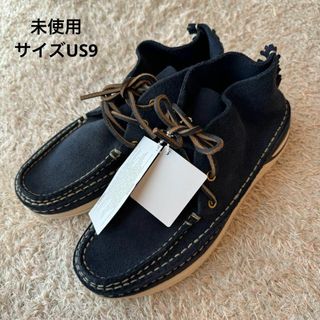 VISVIM - 【未使用】VISVIM  MOC-FOLK ネイビー レザースニーカー サイズ9