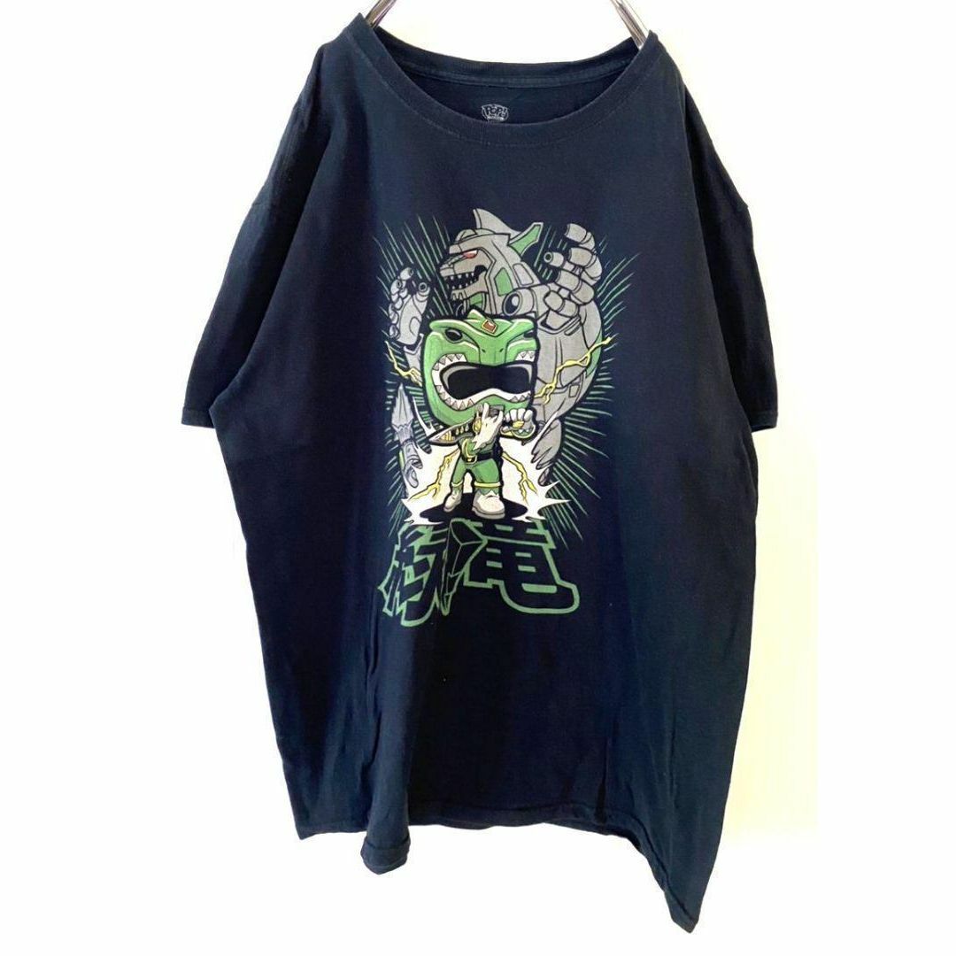 POP!TEES 緑竜 ヒーロー ロボット Tシャツ L ブラック 黒 古着 メンズのトップス(Tシャツ/カットソー(半袖/袖なし))の商品写真