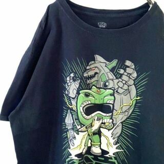 POP!TEES 緑竜 ヒーロー ロボット Tシャツ L ブラック 黒 古着(Tシャツ/カットソー(半袖/袖なし))