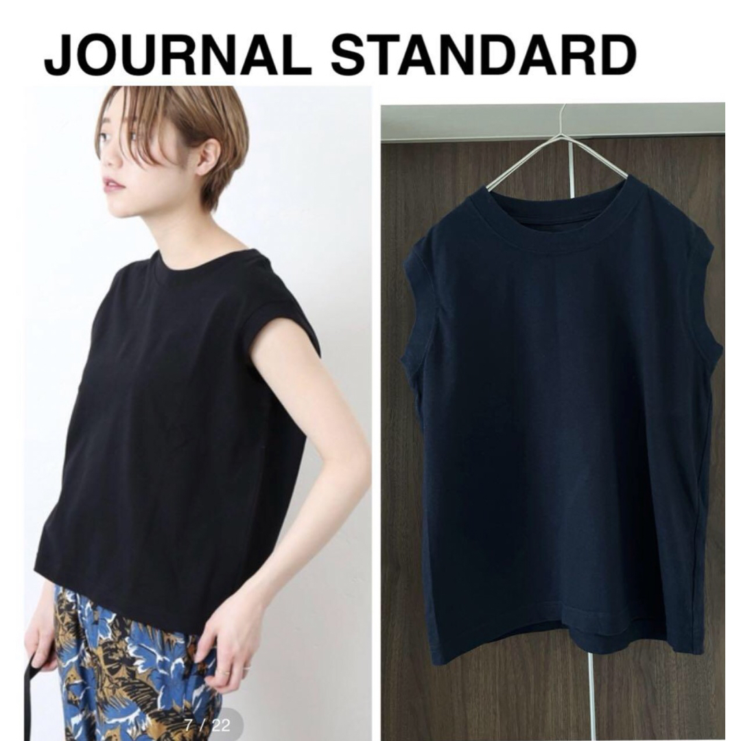 JOURNAL STANDARD(ジャーナルスタンダード)のJOURNAL STANDARD クウボウ天竺ノースリプルオーバー ネイビー レディースのトップス(Tシャツ(半袖/袖なし))の商品写真