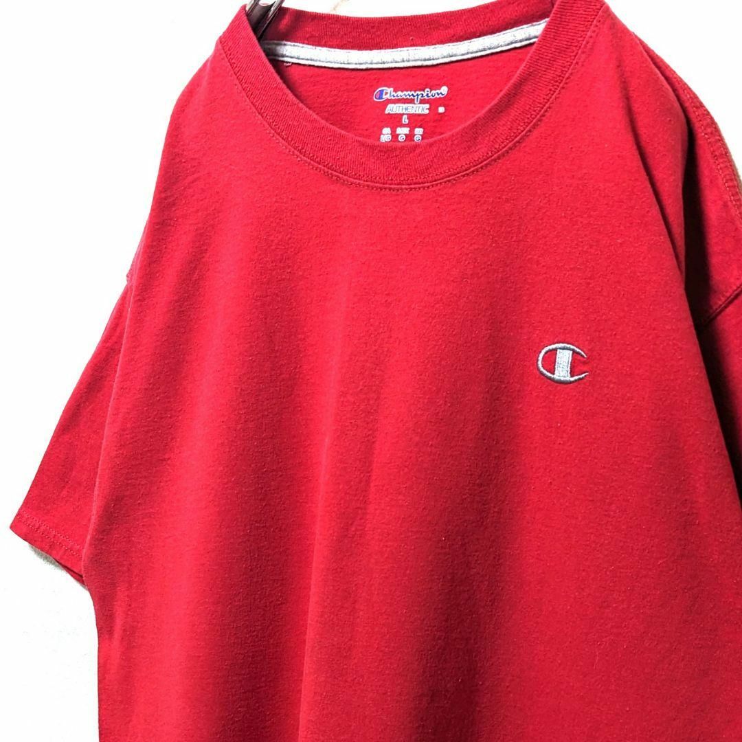 Champion(チャンピオン)のチャンピオン アスレティックロゴ刺繍 Tシャツ レッド 赤 L 古着 メンズのトップス(Tシャツ/カットソー(半袖/袖なし))の商品写真