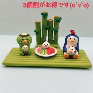 デコレ　青竹の床＆竹林＆かっぱクールダウン＆文鳥冷やし中華＆あんみつ氷ペンギン(置物)