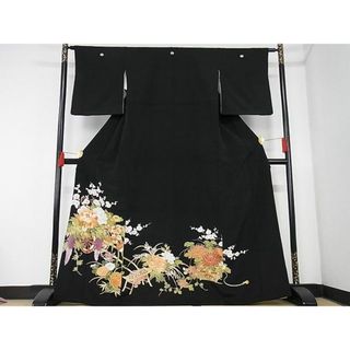 平和屋-こころ店■豪華黒留袖　刺繍　藤花房　花車文　金彩　正絹　逸品　AAAE1018Atn(着物)