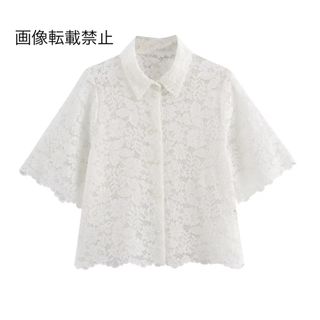 🥗5月新作🍒14332◆レース パール 半袖 シャツ ブラウス(シャツ/ブラウス(半袖/袖なし))