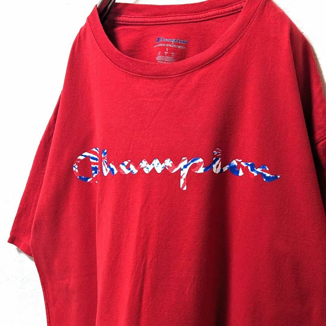 Champion(チャンピオン)のチャンピオン デカロゴTシャツ レッド 赤 L 古着 メンズのトップス(Tシャツ/カットソー(半袖/袖なし))の商品写真