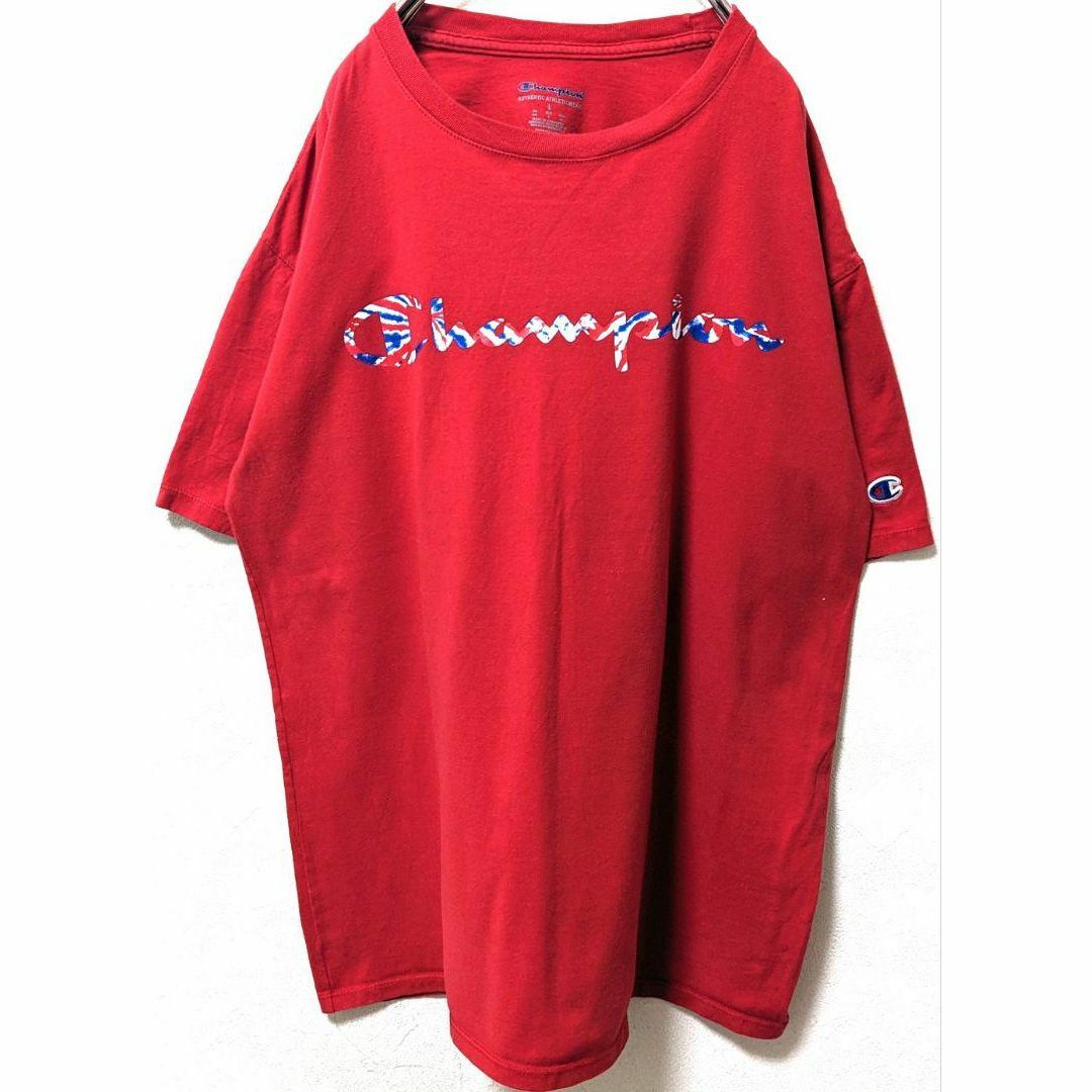 Champion(チャンピオン)のチャンピオン デカロゴTシャツ レッド 赤 L 古着 メンズのトップス(Tシャツ/カットソー(半袖/袖なし))の商品写真