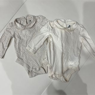 ベビーギャップ(babyGAP)のベビー　ギャップ　ロンパース　長袖　２枚セット　ドット　ホワイト　白　アイボリー(ロンパース)