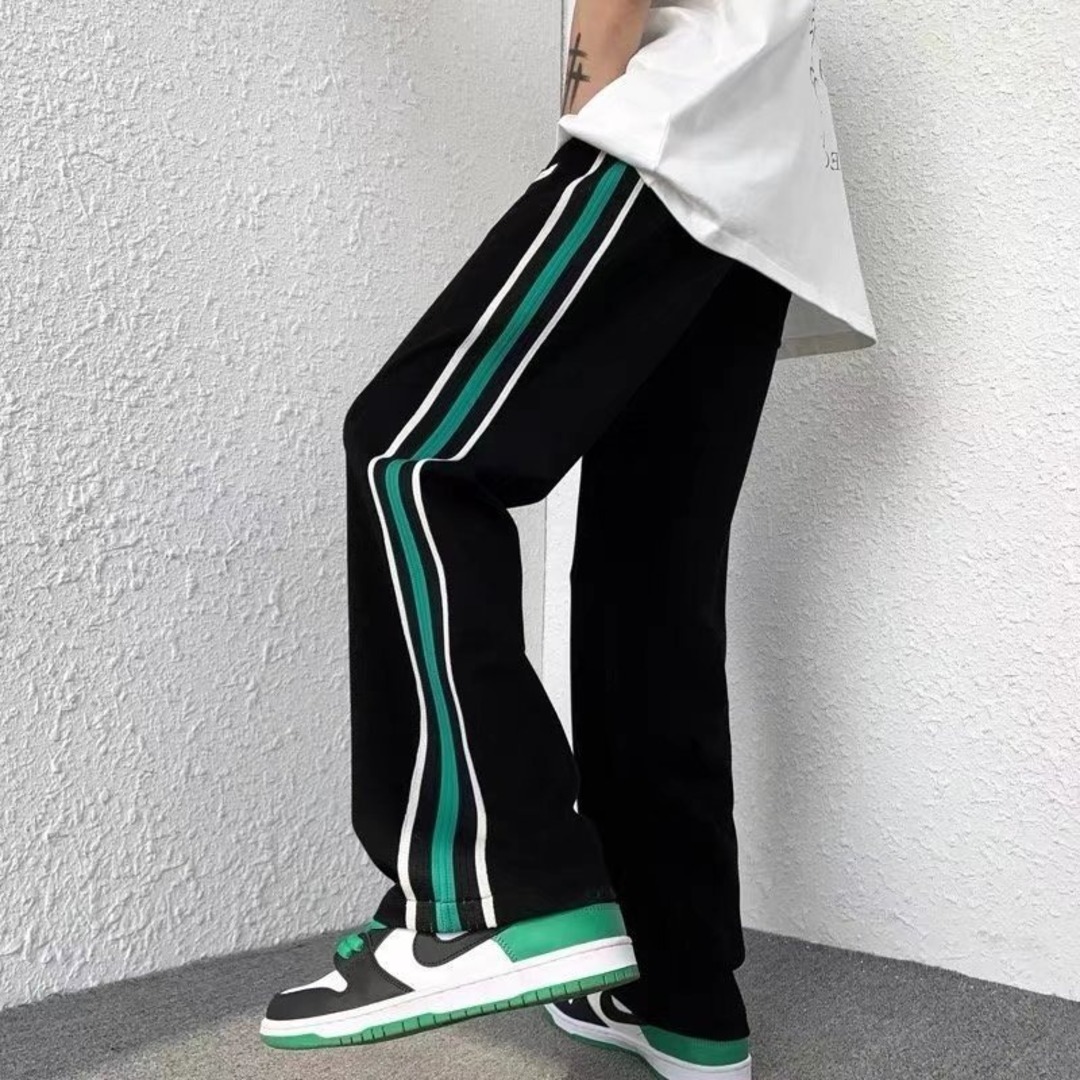 メンズ　スウェット　ジョガー　ストリート系　ダンス　ヒップホップ　緑　ライン メンズのパンツ(ワークパンツ/カーゴパンツ)の商品写真