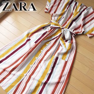 ザラ(ZARA)の美品 (EUR)M ザラ ZARA ストライプシャツワンピース (ロングワンピース/マキシワンピース)