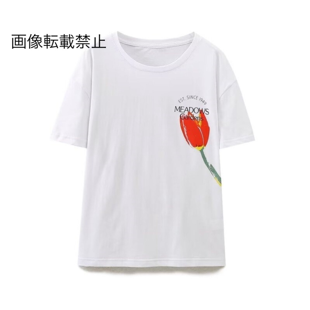 🥗5月新作🍒14335◆フラワー 花 ロゴ 半袖 Tシャツ レディースのトップス(Tシャツ(半袖/袖なし))の商品写真