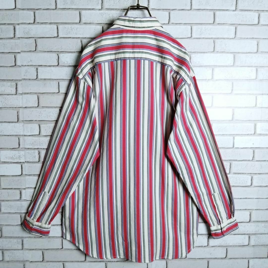 VINTAGE(ヴィンテージ)のコットンシャツ☆柄シャツ　長袖　日本製　ダブルポケット　ストライプ　総柄　白赤緑 メンズのトップス(シャツ)の商品写真