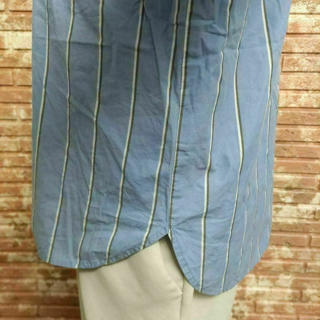 レディース ストライプ柄 Vネック 7分袖シャツ ブルー 38 レディースのトップス(シャツ/ブラウス(長袖/七分))の商品写真