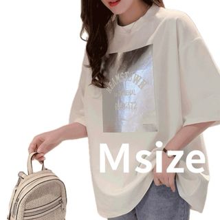 ロゴ Tシャツ　白　韓国コーデ　韓国　半袖　オーバーサイズ Mサイズ マタニティ(Tシャツ(半袖/袖なし))