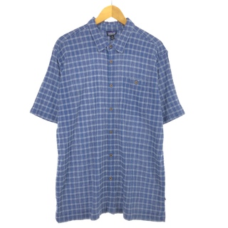 パタゴニア(patagonia)の古着 パタゴニア Patagonia ORGANIC COTTON オーガニックコットン 52921SP19 楊柳クレープ 半袖 コットン チェックシャツ メンズXL /eaa448693(シャツ)