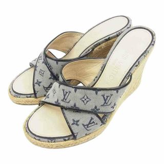 ルイヴィトン(LOUIS VUITTON)のLOUIS VUITTON ルイ・ヴィトン サンダル CA1023 モノグラムキャンバス ウェッジソール エスパドリーユ 厚底 サンダル ベージュ系 インディゴブルー系 35【中古】(サンダル)